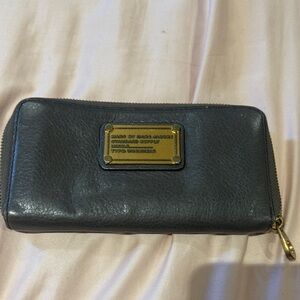 Marc Jacobs Charcoal Grey Leather Wallet with Gold Accents